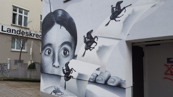 Graffiti-Kunst im Quartier Wilhelmsstraße nahe des Parkhauses