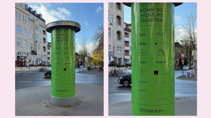 Quartier-Werbung auf Litfaßsäule